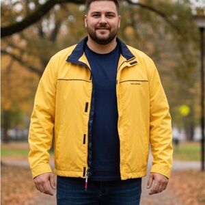 VTG Y2K Tommy Hilfiger Yellow Windbreaker Jacket XXL Seersucker Plaid Lining